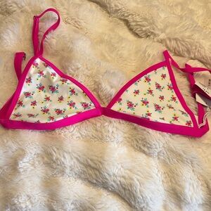 Forever 21 Floral Bikini Top with Pink Straps